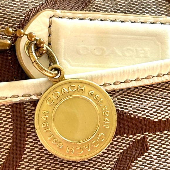 COACH Signature 40758 Crossbody Bag Canvas Leather Brown White Swingpack - Picture 3 of 14